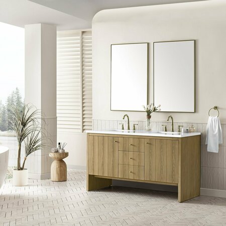 James Martin Vanities Hudson 60in Double Vanity, Light Natural Oak w/ 3 CM White Zeus Top 435-V60D-LNO-3WZ